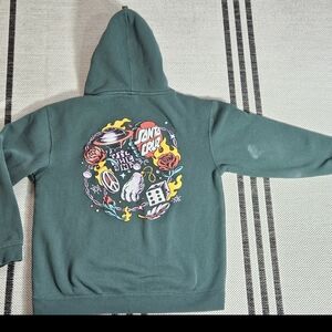 Santa Cruz Green Hoodie Kids XL Skater Cool Graphic- Sk8er Dice, Roses, Planets